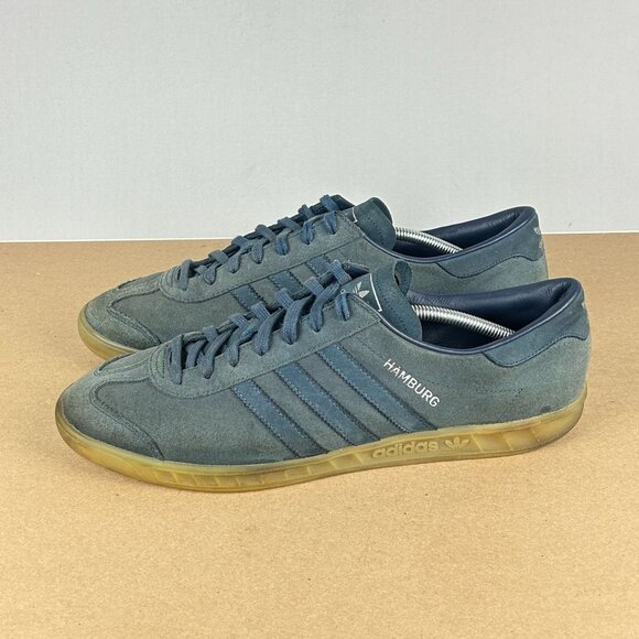 Adidas Hamburg Suede Athletic Sneakers Mens 13 Blue Gray Tan Low Top Lace Up - Picture 1 of 10